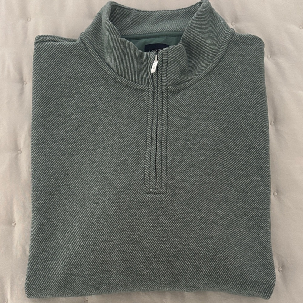 Men’s J. Crew Quarter 1/4 Zip Pullover Long Sleeve Top Heather Green Size Large